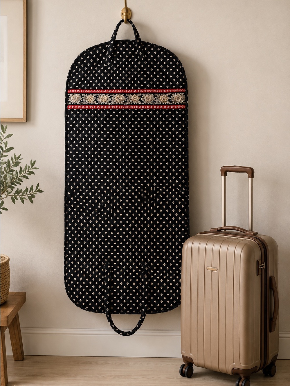 Vintage Vera Bradley Quilted Travel Garment Bag Black Red 47”